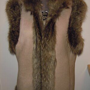 Sawyer California Sheep Shearling Coat Jacket Brown Fox Fur Leather Vest Size 12